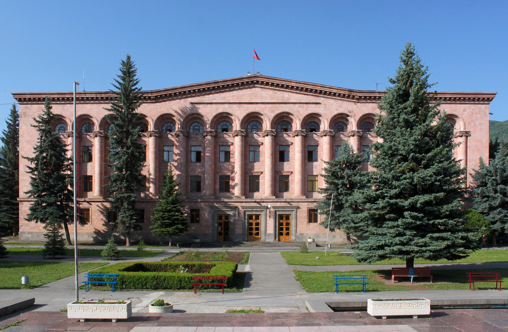Vanadzor Government Building with pink stone facade